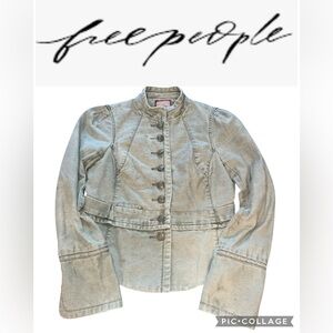 Free People Women's Light Army Green  Button-Up Jean Jacket
